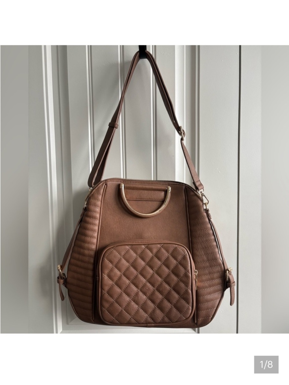 Miztique Brown Faux Leather Laptop Bag/Backpack